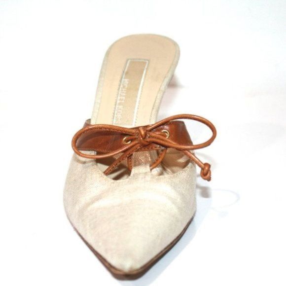 Michael Kors Canvas Leather Mule Heels Size 6.5 - Picture 3 of 7